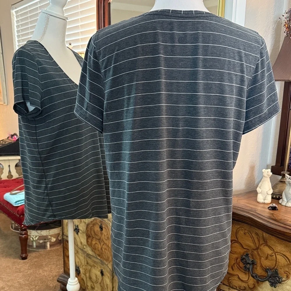 Lululemon Athletica Charcoal Striped V-Neck Tee